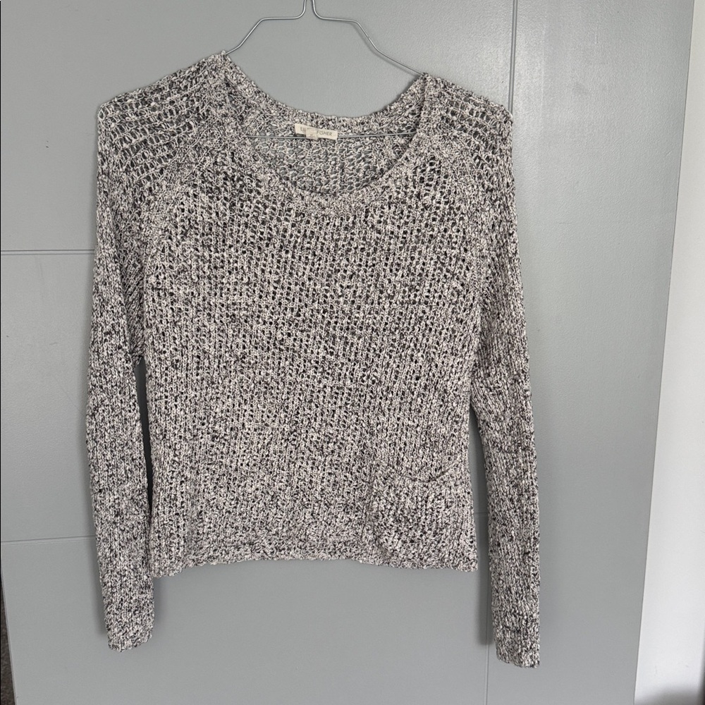 Eileen Fisher Women's Marbled Cotton Open Knit Sweater - Black & White